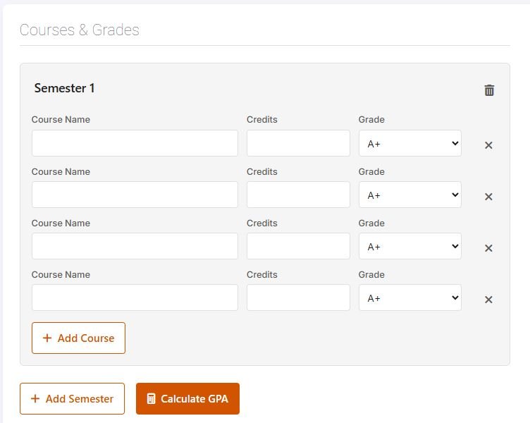 A GIF showing the GPA Calculator